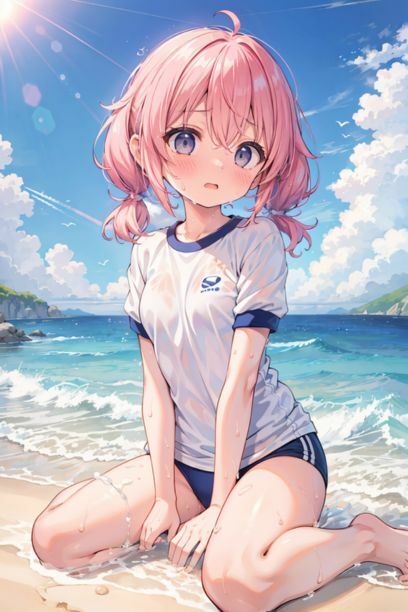 サンプル画像6:体操服を着た女の子と海2(とらいあどら) [d_418350]