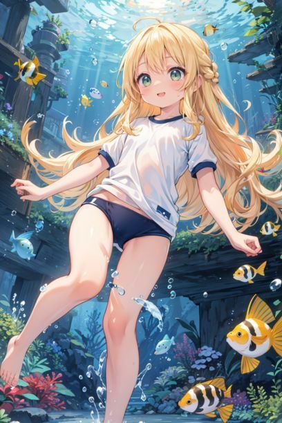 サンプル画像4:体操服を着た女の子と海3(とらいあどら) [d_418809]