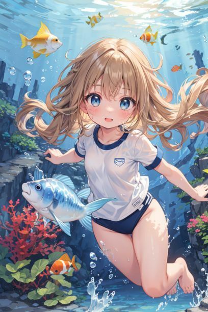 サンプル画像5:体操服を着た女の子と海3(とらいあどら) [d_418809]
