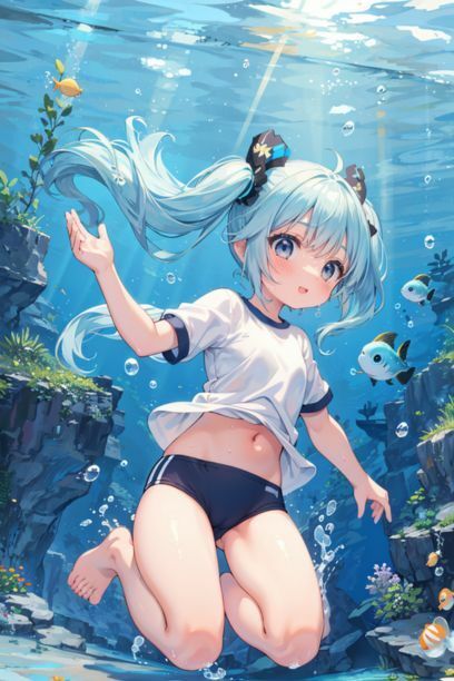 サンプル画像6:体操服を着た女の子と海3(とらいあどら) [d_418809]