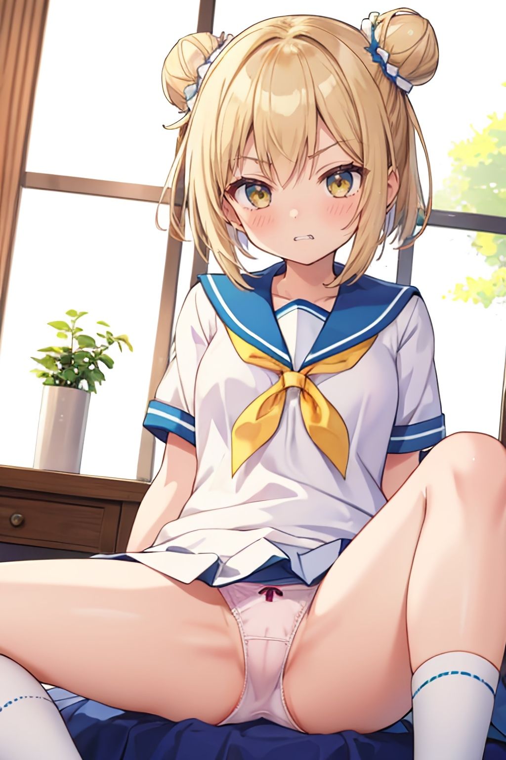 サンプル画像4:おパンツ拝見イラスト集 〜セーラー服女子校生・おすわり開脚編〜(ぱいろみん) [d_419872]