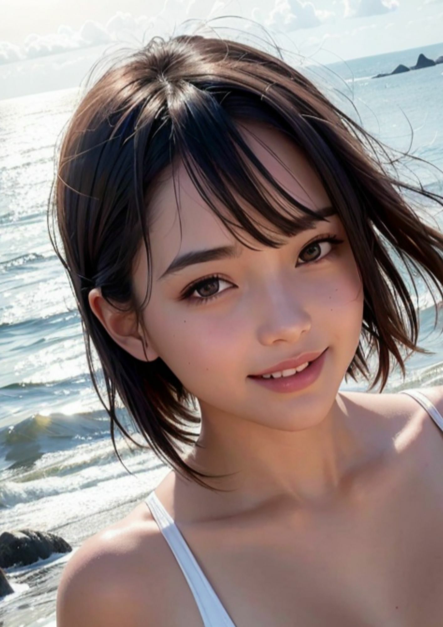 私のイク顔をみて?強気な彼女が浜辺でお誘いのサンプル画像 6
