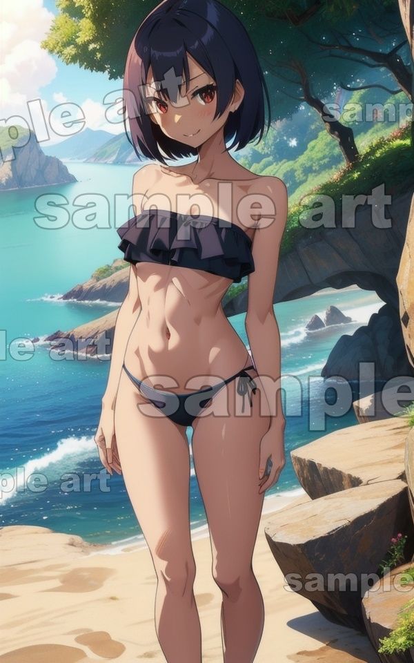 サンプル画像1:海の家でまさかのJK青姦！湘南のプライベートビーチにやってきた水着JK(痴女ステンドグラス) [d_420136]