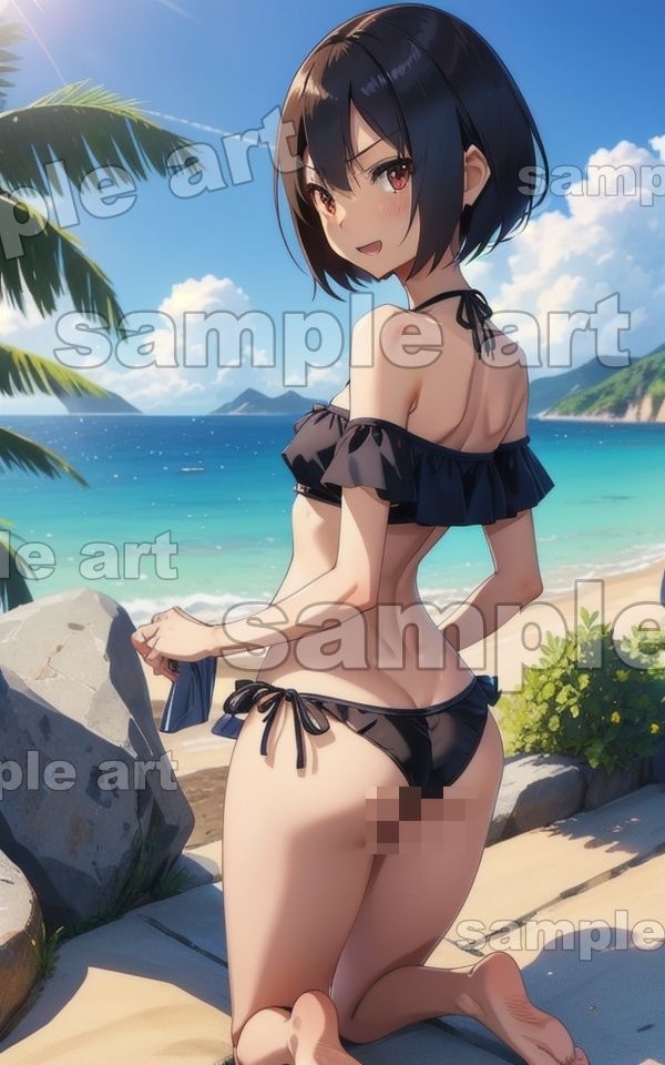 サンプル画像2:海の家でまさかのJK青姦！湘南のプライベートビーチにやってきた水着JK(痴女ステンドグラス) [d_420136]