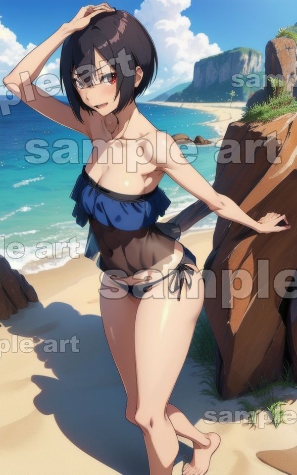 サンプル画像6:海の家でまさかのJK青姦！湘南のプライベートビーチにやってきた水着JK(痴女ステンドグラス) [d_420136]