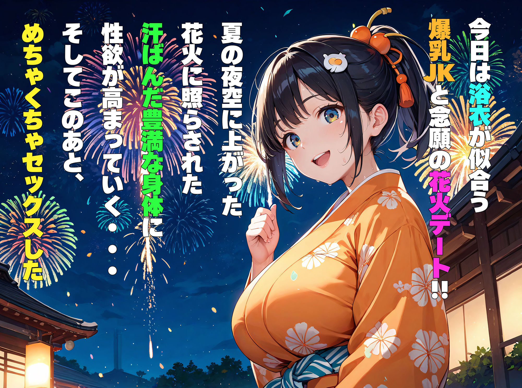 サンプル画像1:浴衣が似合う爆乳JKと、花火を見た後めちゃくちゃSEXした(肉まんじゅう) [d_420819]