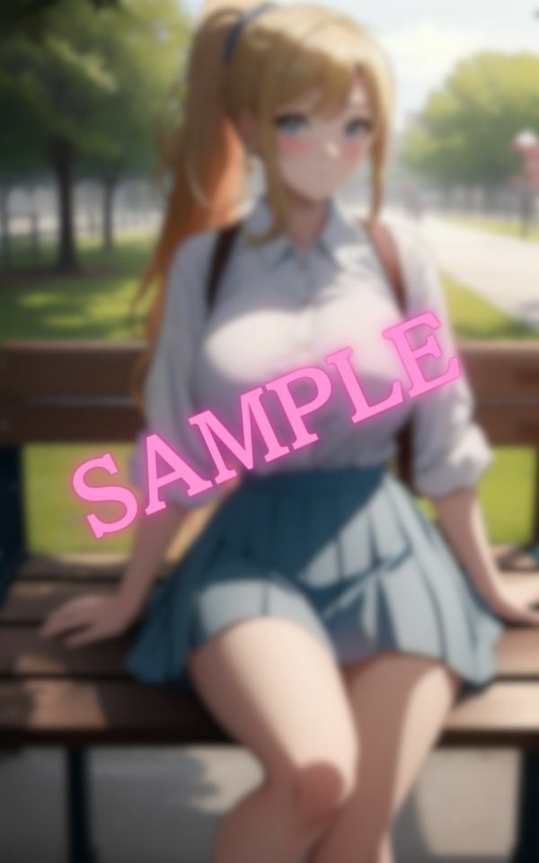 サンプル画像1:ミニスカでベンチに座っている巨乳ギャル(エッチなお部屋) [d_421039]