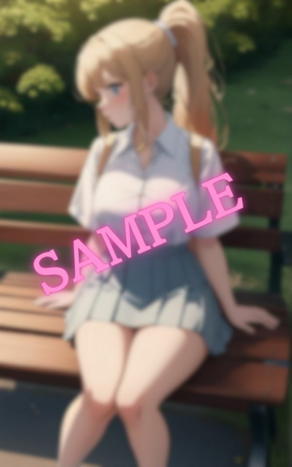 サンプル画像3:ミニスカでベンチに座っている巨乳ギャル(エッチなお部屋) [d_421039]