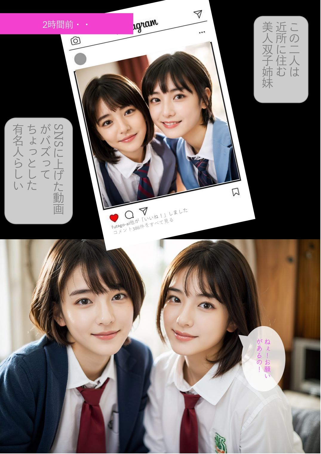 サンプル画像3:［ストーリー＋大量画像！］美人双子に激しく痴女られてハーレム沼から抜け出せない(顔面最強美双子（AI2Twins）) [d_421604]