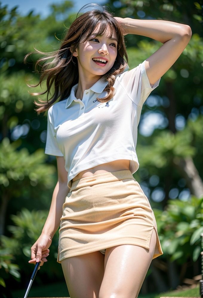 サンプル画像4:ゴルフ場のミニスカ美女(AIpril Fool リアル系) [d_422640]