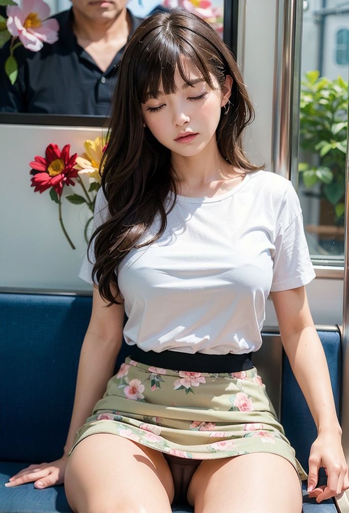 サンプル画像6:電車で眠るミニスカ美女のパンチラ(AIpril Fool リアル系) [d_422642]