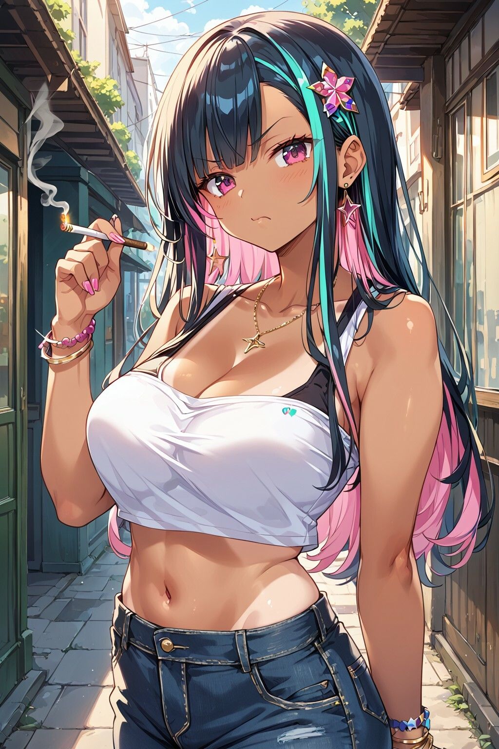 サンプル画像1:ビッチそうな生意気ギャルをデカチンでハメて孕ませてわからせる！(美少女をAIしてる) [d_424190]