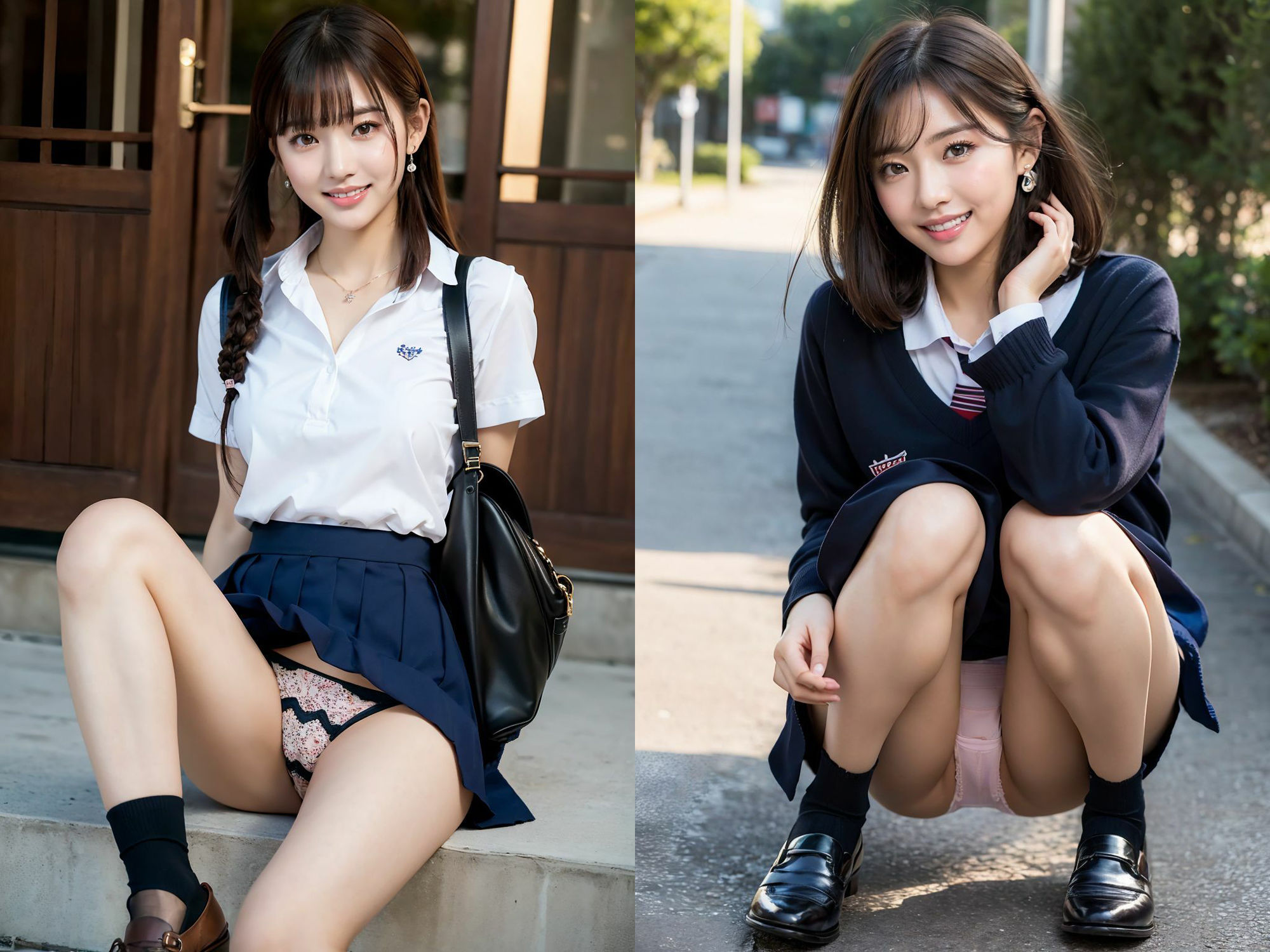 サンプル画像4:スカート履き忘れちゃったJKたち（150枚）＋パンチラ＆パンモロJK（50枚）(AI美女シークレット) [d_424474]