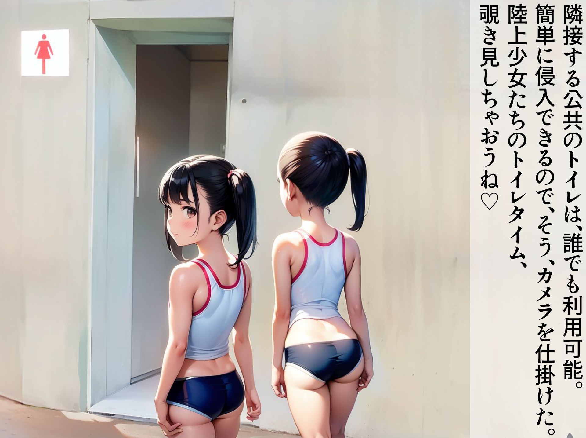 サンプル画像2:陸上競技場トイレ盗撮-陸上少女放尿-(AIいらすとアダルトフリーギャラリー) [d_427941]