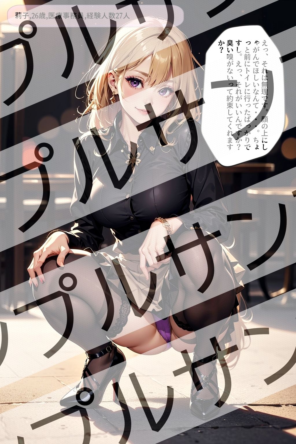 サンプル画像3:黒ストッキングの似合う極上オンナのしゃがみポーズ激写 vol.1(あらぶるま18＋（二次元）) [d_428904]