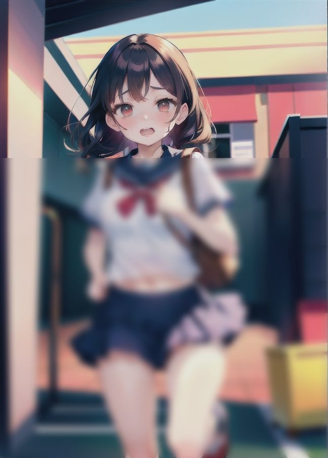 サンプル画像3:ドジっ子女学生「電車に間に合わない！」ノーブラで走る！(夜の帝王) [d_429877]