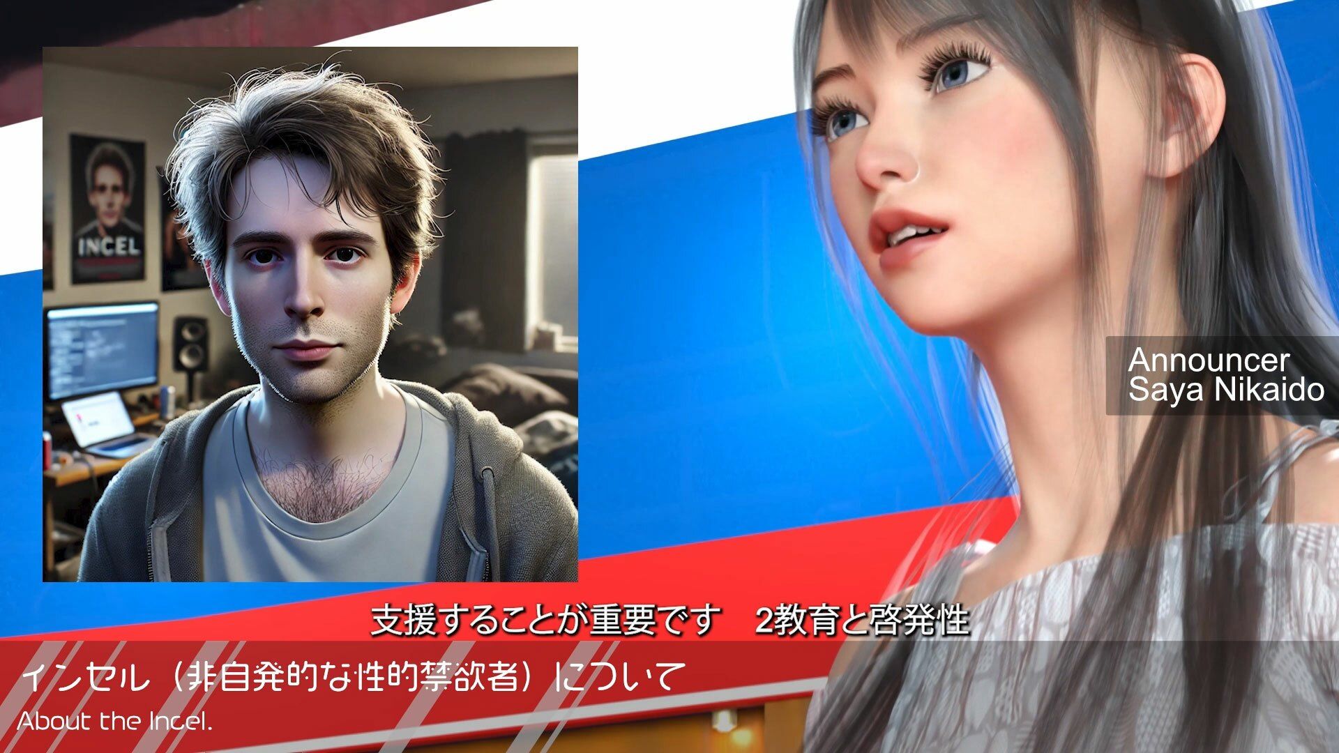 【△100】Let’s Speak English！！二階堂沙耶アナウンサーの変態ニュースジャパン（Hentai News Japan）＃006-J日本語版［Incelインセル（非自発的な性的禁欲者）について］の画像1