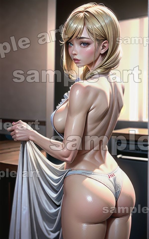 サンプル画像2:愛人が待つ裸エプロン姿スペシャル！金髪の巨乳美人の振り向き様(性欲クリニック) [d_430513]