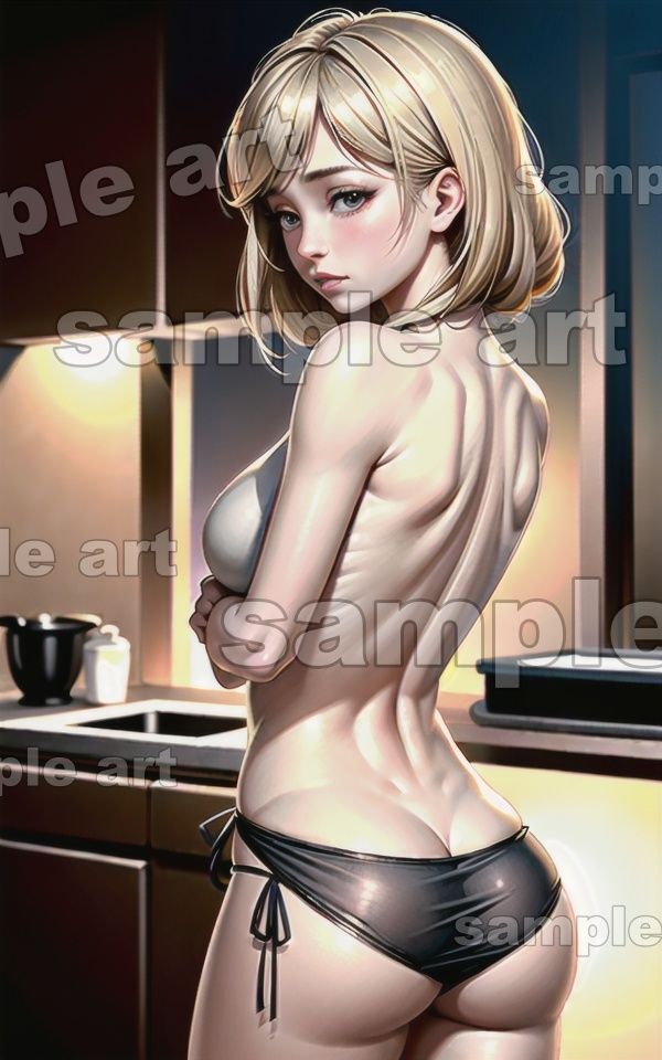 サンプル画像5:愛人が待つ裸エプロン姿スペシャル！金髪の巨乳美人の振り向き様(性欲クリニック) [d_430513]