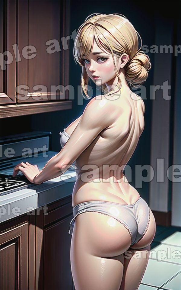 サンプル画像6:愛人が待つ裸エプロン姿スペシャル！金髪の巨乳美人の振り向き様(性欲クリニック) [d_430513]