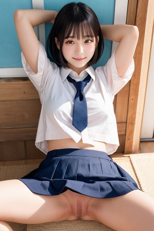 サンプル画像3:開脚女子校生2 黒髪ショート編(AI娘堂) [d_432204]