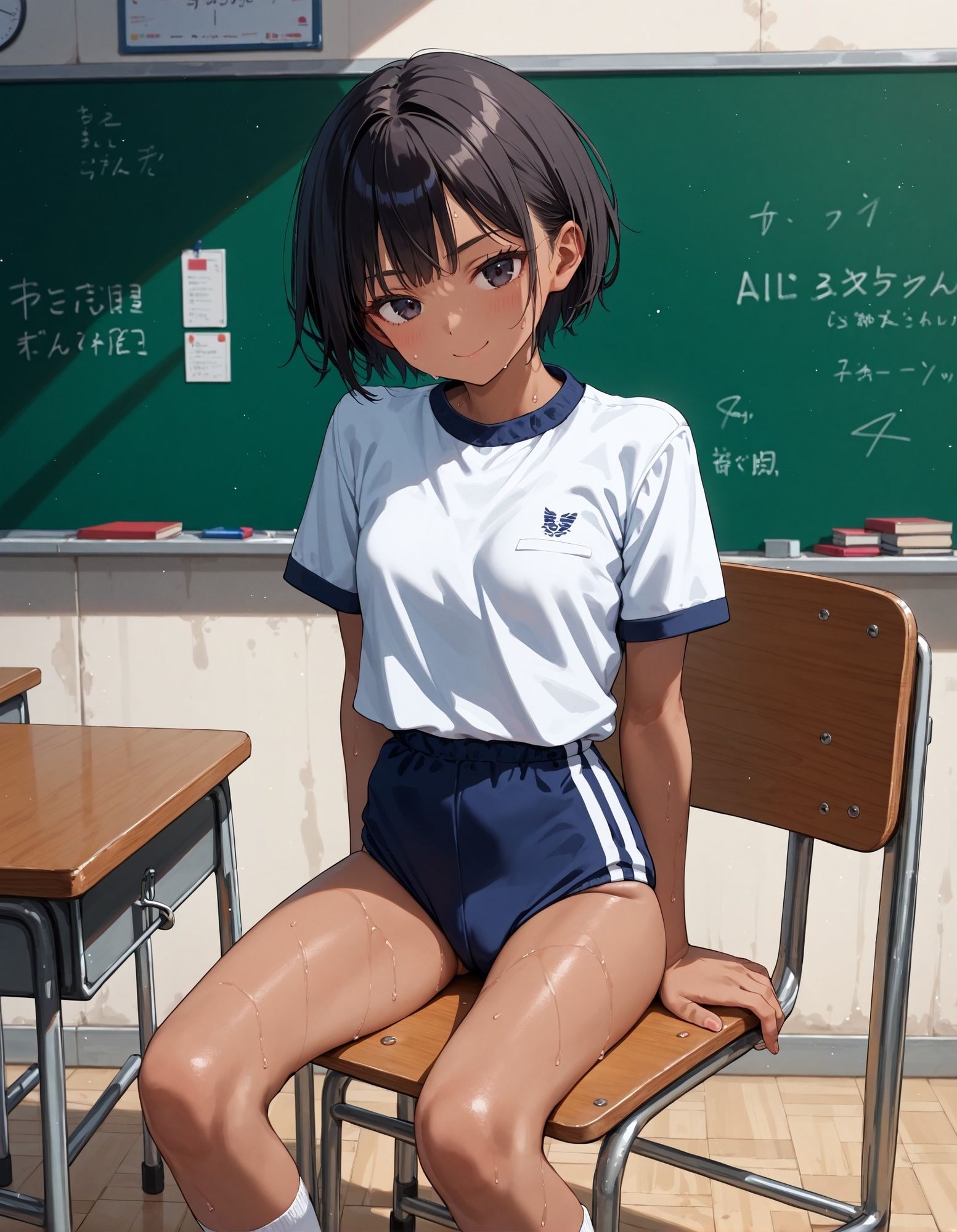 サンプル画像1:【超高画質】日焼けボーイッシュ彼女と学校で ただイチャイチャするだけCG集 作品数500枚(Nature lover) [d_432856]
