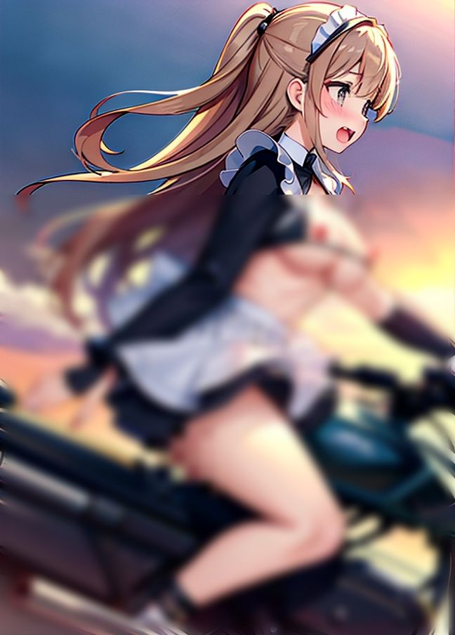 サンプル画像1:ツーリング女子「強風で服が飛ばされちゃった！」(サンタさん) [d_434901]