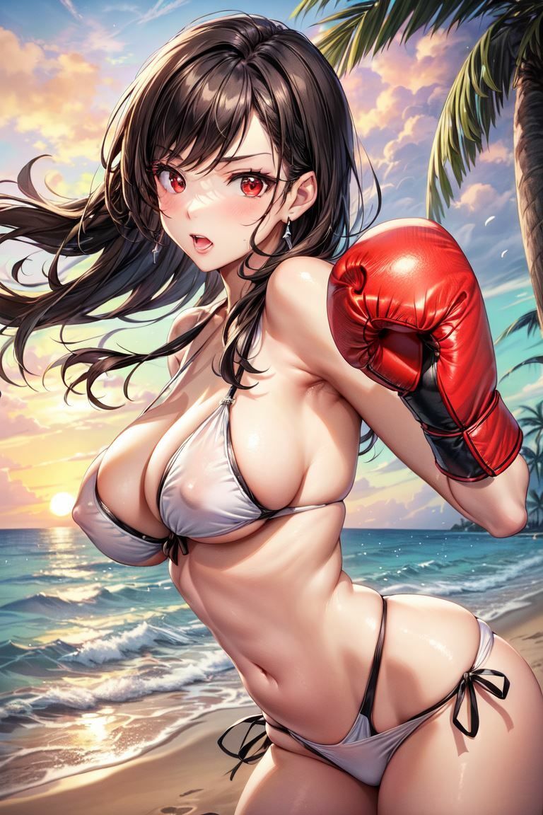 サンプル画像1:ティファさんのビーチボクシング 〜純白ランジェリー・マイクロビキニ・豊乳と豊尻〜(ラブリーパンチ（パロディ）) [d_435241]