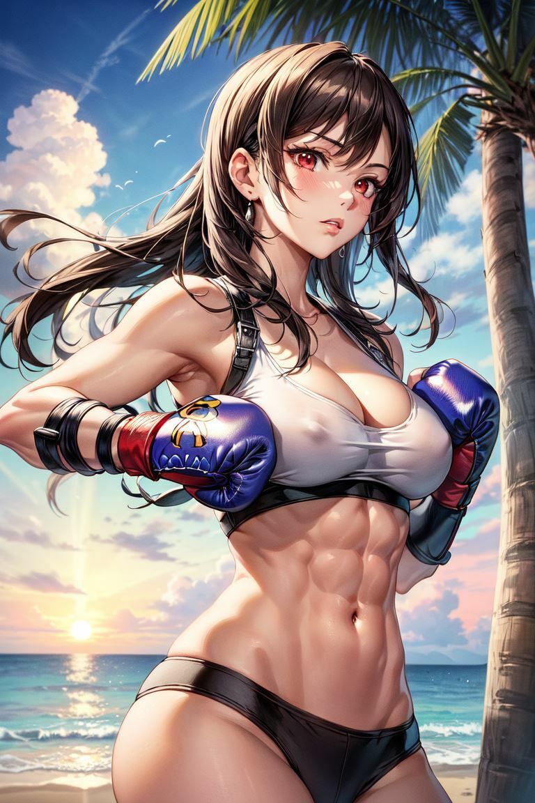 サンプル画像6:ティファさんのビーチボクシング 〜純白ランジェリー・マイクロビキニ・豊乳と豊尻〜(ラブリーパンチ（パロディ）) [d_435241]