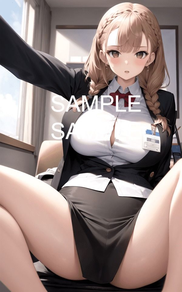 サンプル画像1:【300枚】足を広げたOL美女イラスト集(ラテ) [d_435541]