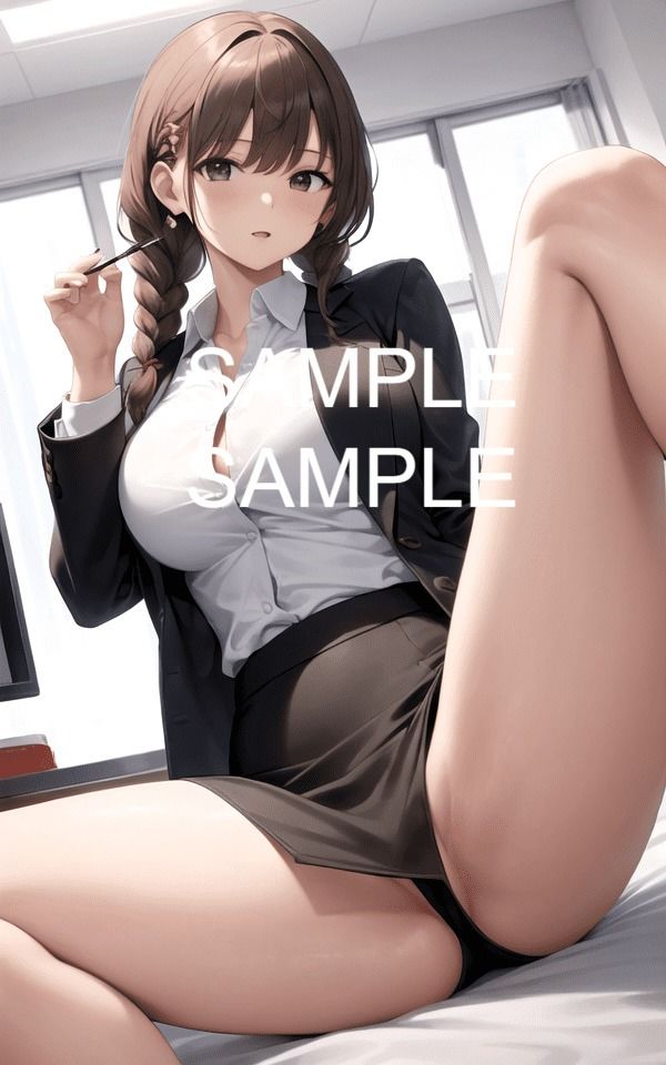 サンプル画像2:【300枚】足を広げたOL美女イラスト集(ラテ) [d_435541]