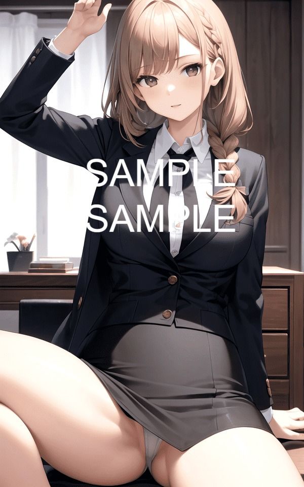 サンプル画像4:【300枚】足を広げたOL美女イラスト集(ラテ) [d_435541]