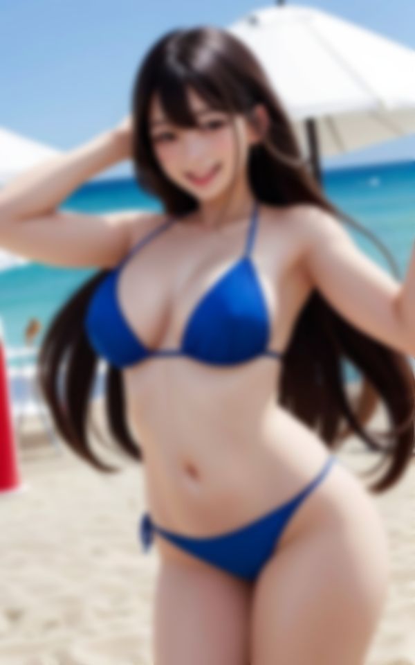 サンプル画像1:天真爛漫で笑顔がカワイイ巨乳水着美女写真集90枚(AI萌え萌えサークル) [d_436145]