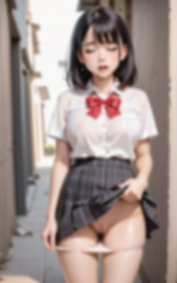 サンプル画像1:街中でオ〇ンコ露出で大興奮の濡れ濡れ淫乱巨乳美女流出画像集(AIおとは) [d_437067]