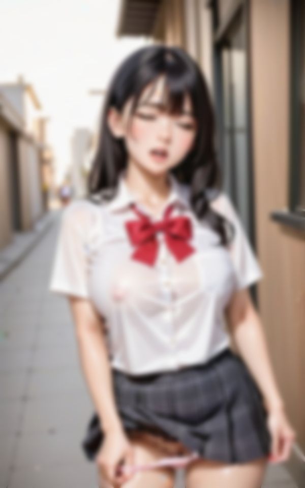 サンプル画像3:街中でオ〇ンコ露出で大興奮の濡れ濡れ淫乱巨乳美女流出画像集(AIおとは) [d_437067]