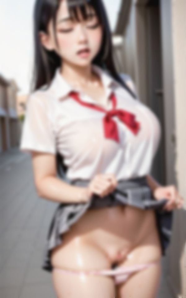 サンプル画像6:街中でオ〇ンコ露出で大興奮の濡れ濡れ淫乱巨乳美女流出画像集(AIおとは) [d_437067]