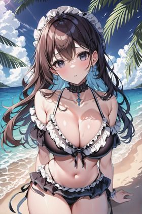 サンプル画像1:AIグラビア アニメタッチ 魅惑の砂浜ビキニ VOL.2(AIイラスト研究所) [d_437138]