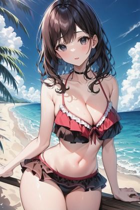 サンプル画像2:AIグラビア アニメタッチ 魅惑の砂浜ビキニ VOL.2(AIイラスト研究所) [d_437138]