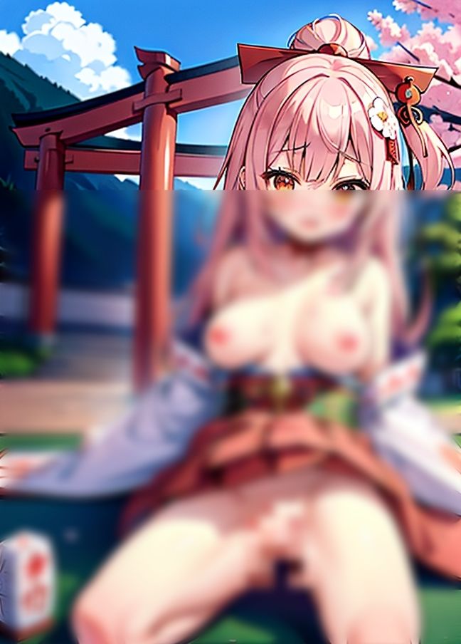 サンプル画像1:神の前で堂々露出！おまん●巫女「えっちなことを神の前でも恥じないで！おちん●出して」(AIサークル) [d_438844]