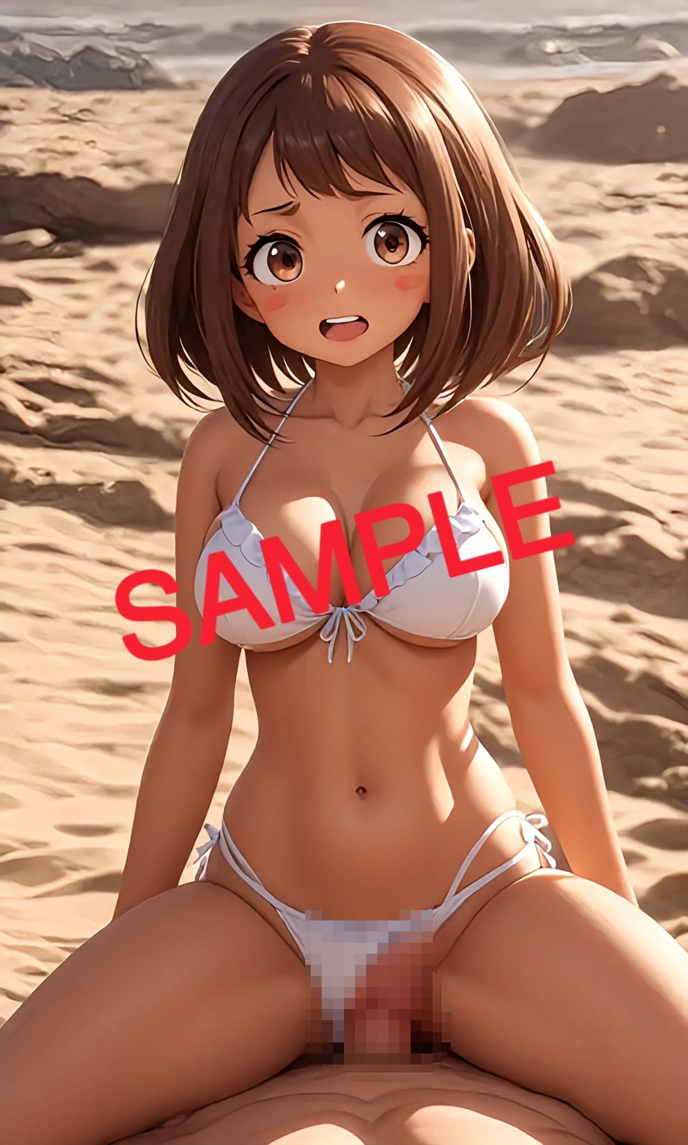 ［麗◯お茶子］開放的ビーチセックス（黒ギャルX白ギャル）のサンプル画像 6
