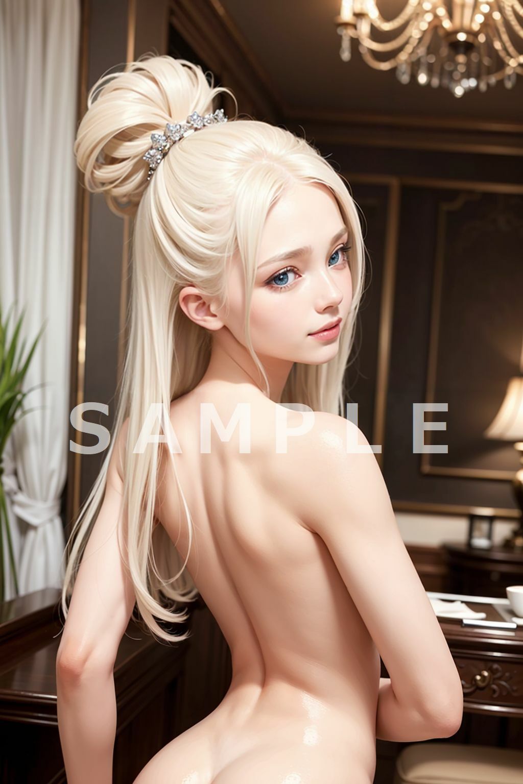 サンプル画像4:全裸金髪美少女 屋内AIグラビア写真集3(月代台工房) [d_439940]