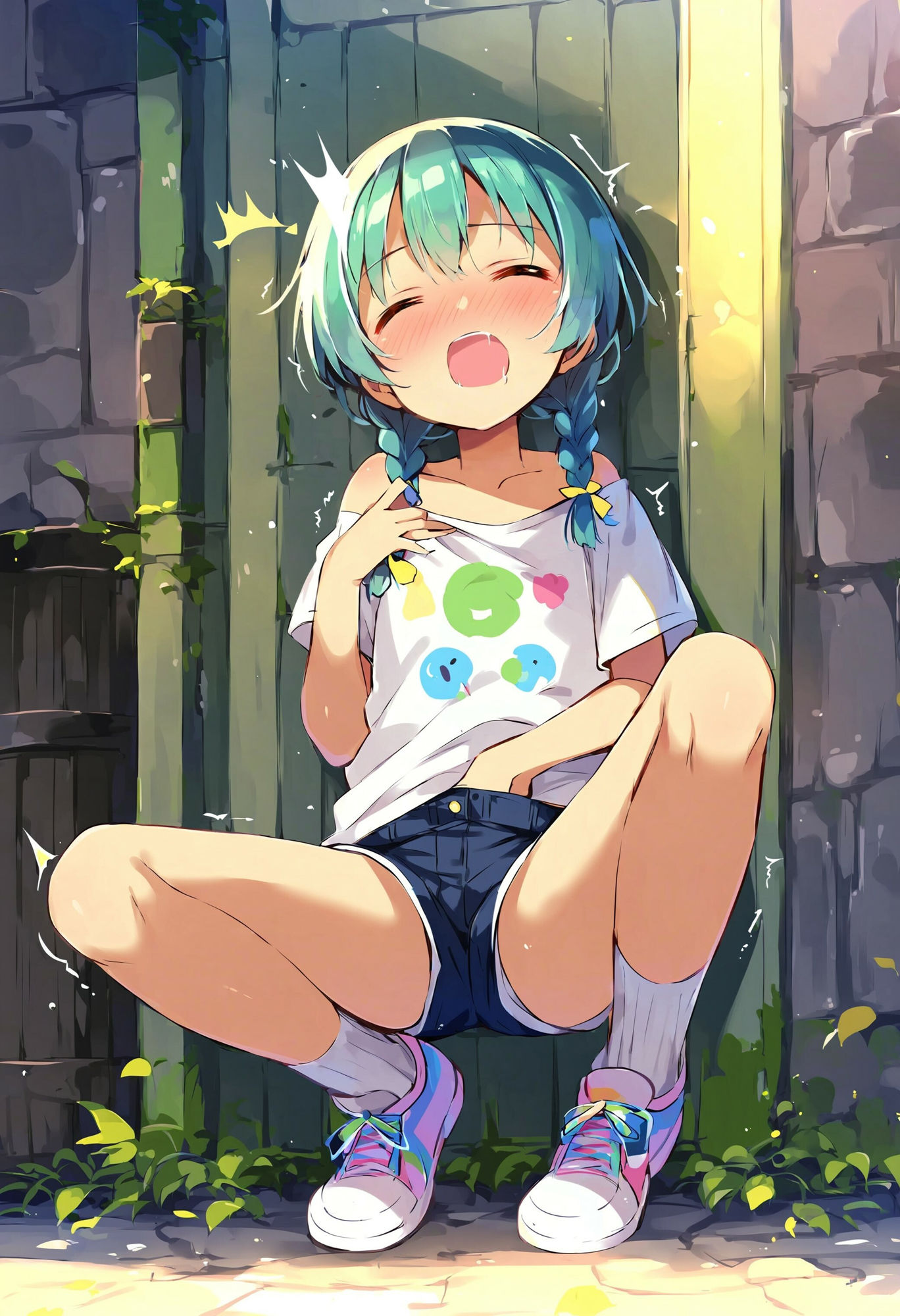 サンプル画像2:家に帰るまでオナニーを我慢できず、路地裏でこっそりしちゃう貧乳ショートパンツ少女(でのいず) [d_439950]