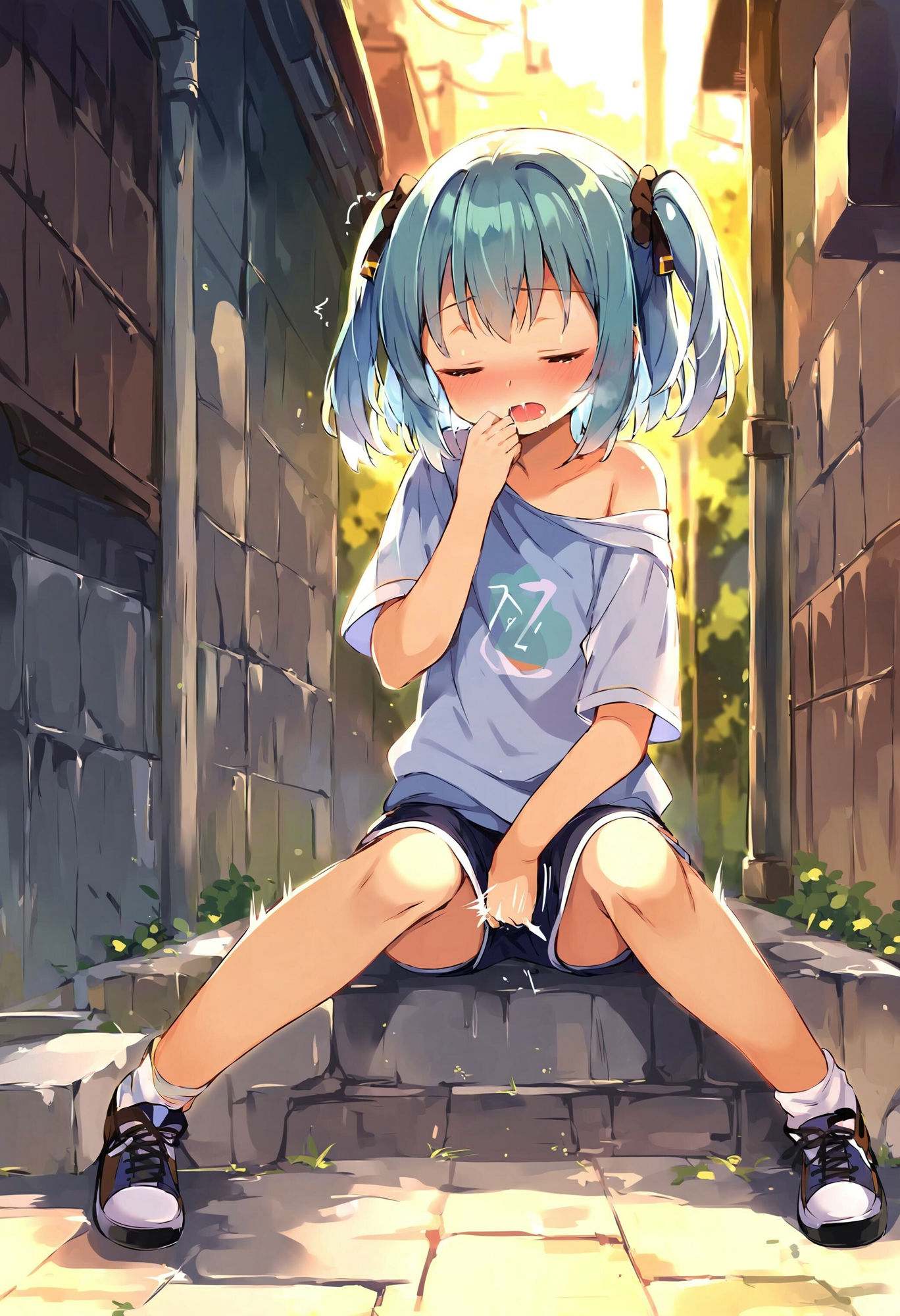 サンプル画像4:家に帰るまでオナニーを我慢できず、路地裏でこっそりしちゃう貧乳ショートパンツ少女(でのいず) [d_439950]