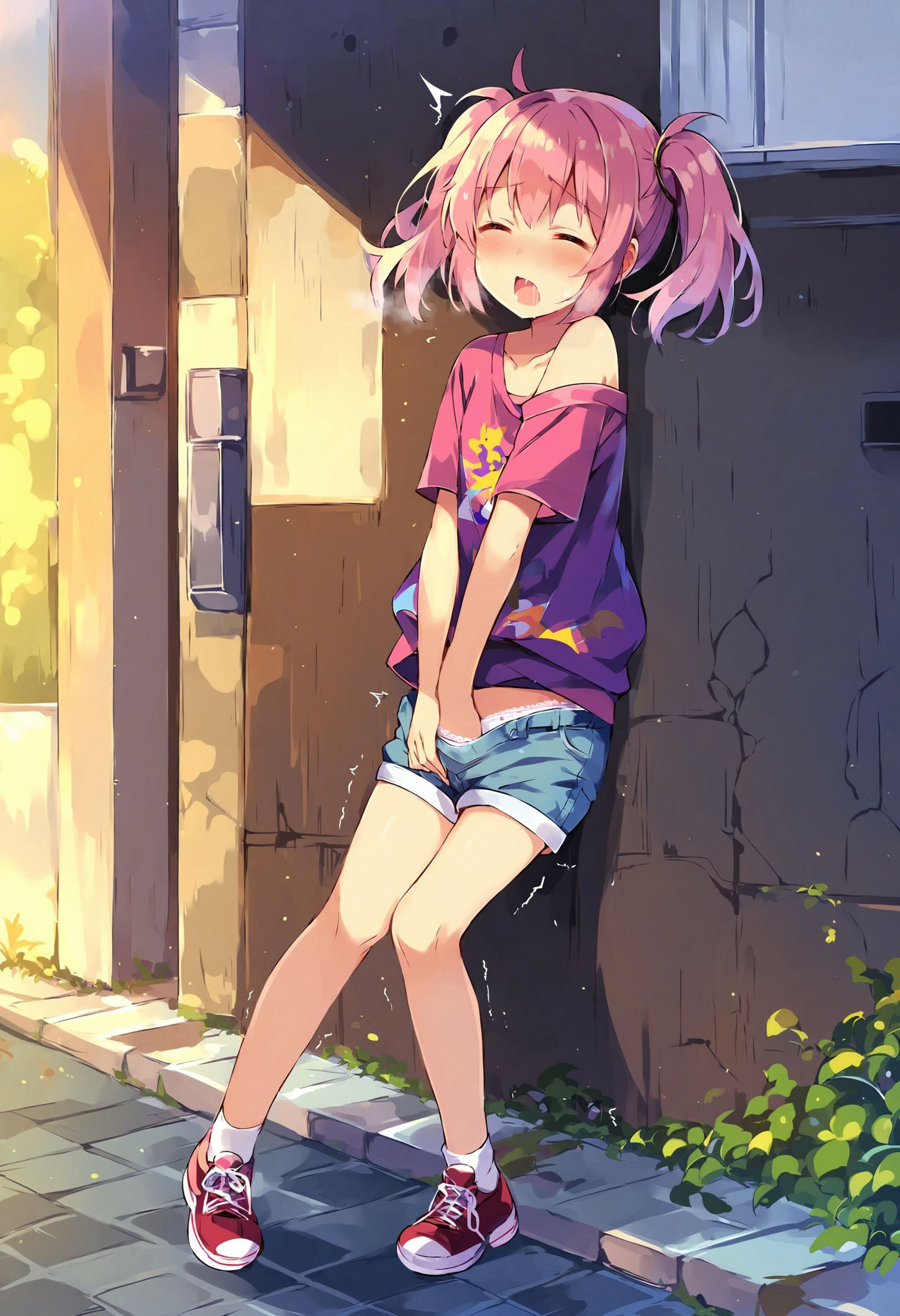 サンプル画像6:家に帰るまでオナニーを我慢できず、路地裏でこっそりしちゃう貧乳ショートパンツ少女(でのいず) [d_439950]