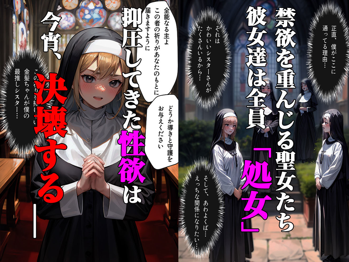 サンプル画像1:乗っ取られた禁欲シスター〜触手調教で聖女全員肉便器化計画〜【セリフ付き】(aiもみむ出版) [d_441469]