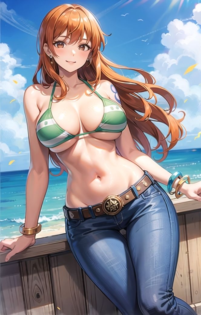 サンプル画像1:「お願いはやくイれて，，，」痴女な航海士の下のクチはお潮がとまらないっ！〜ワ◯ピースパロディCG集〜(ai生成で中出し天国) [d_442178]