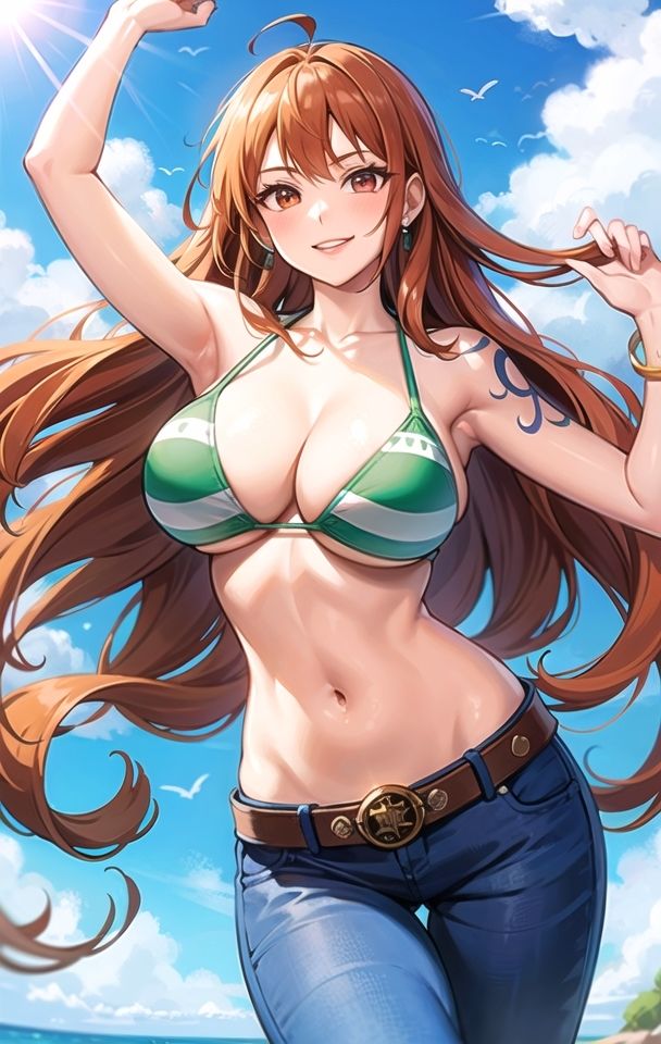 サンプル画像4:「お願いはやくイれて，，，」痴女な航海士の下のクチはお潮がとまらないっ！〜ワ◯ピースパロディCG集〜(ai生成で中出し天国) [d_442178]