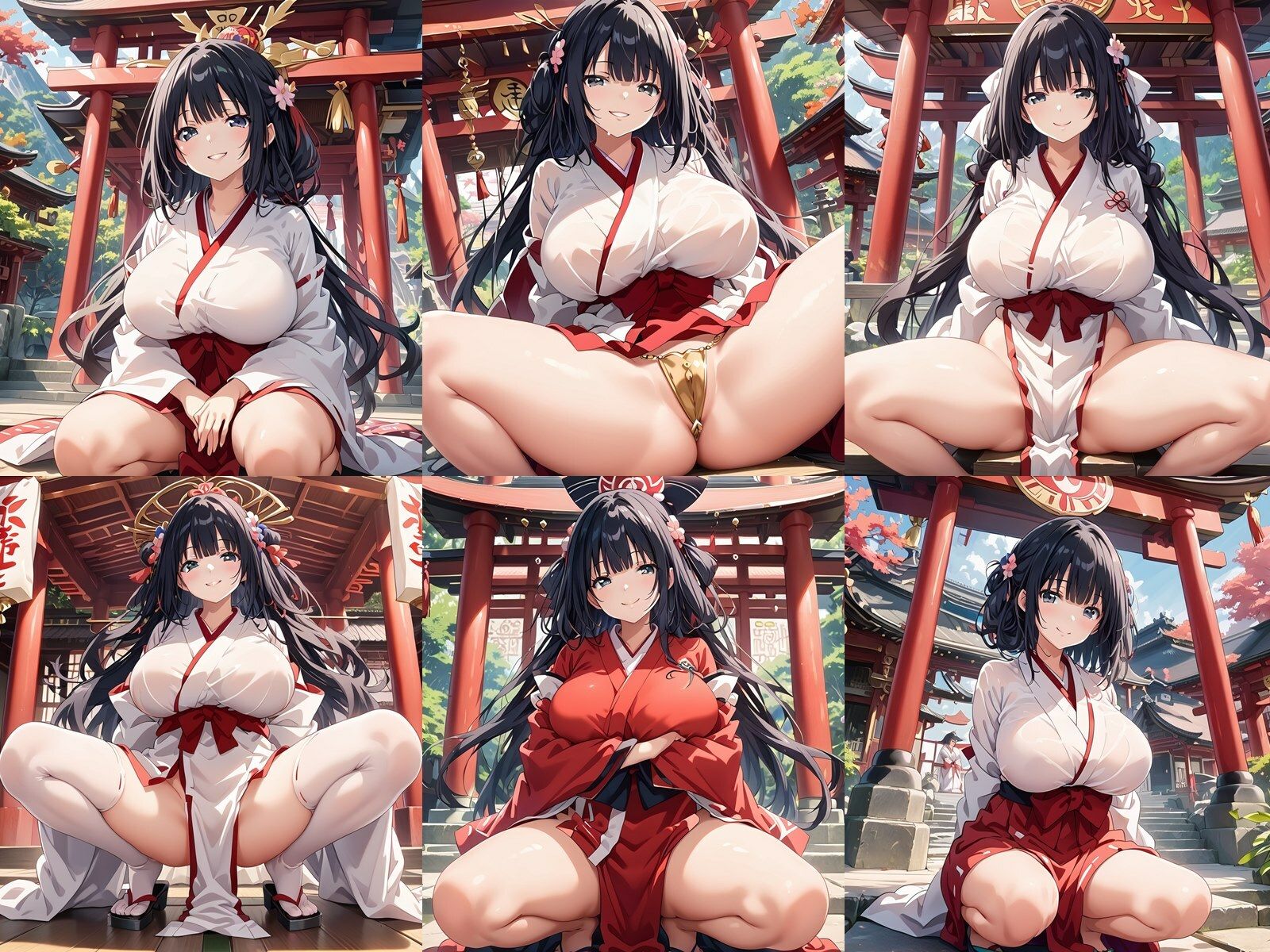 サンプル画像1:ドスケベな爆乳黒髪巫女がM字開脚で誘惑してくる件(巨乳おっぱい大好き星人) [d_442826]