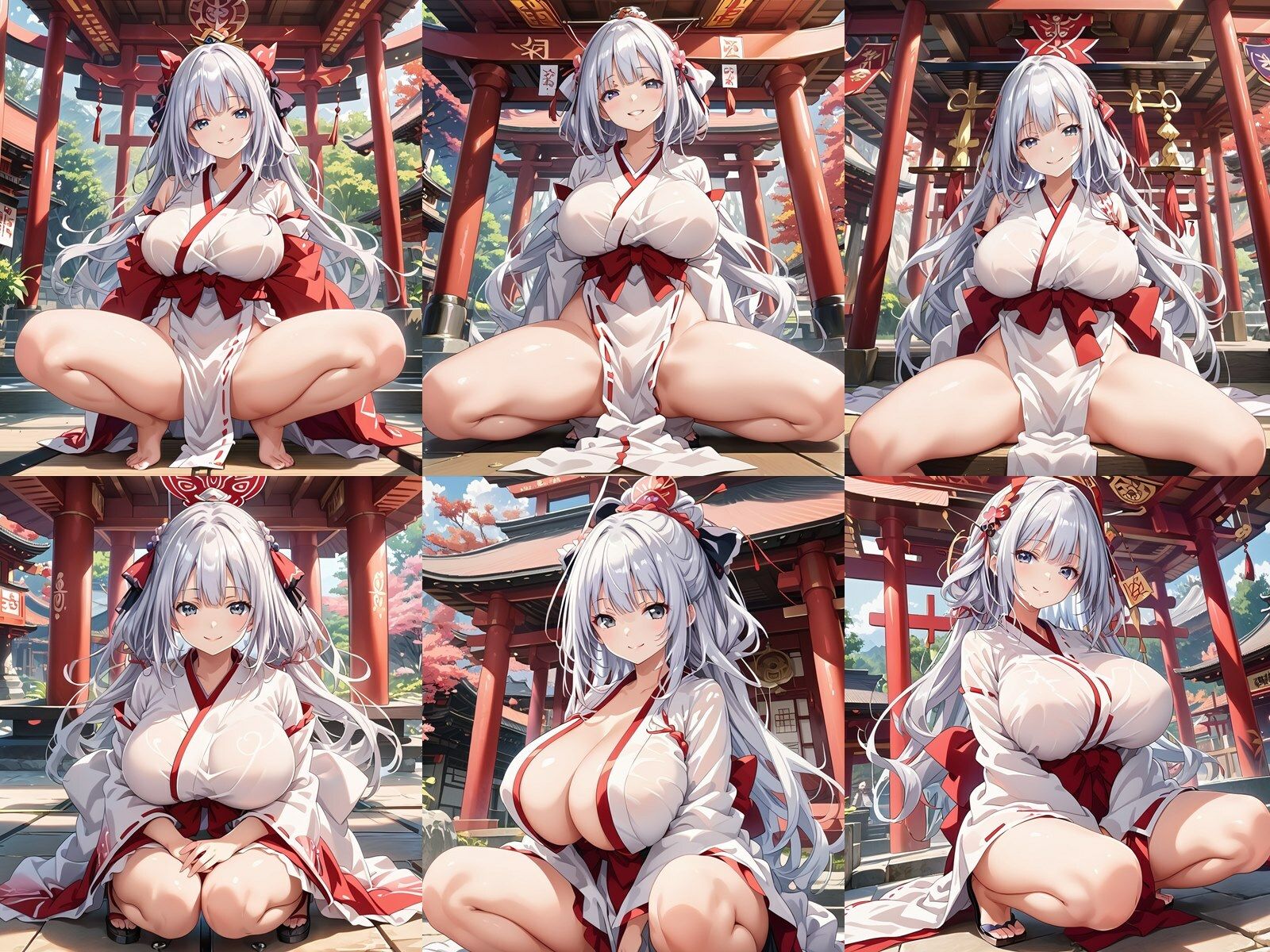 サンプル画像1:ドスケベな爆乳銀髪巫女がM字開脚で誘惑してくる件(巨乳おっぱい大好き星人) [d_442828]