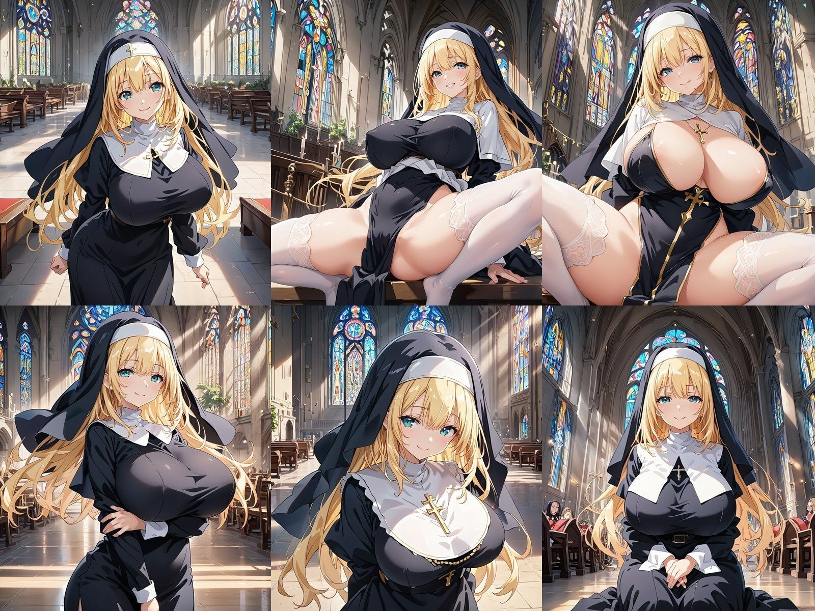 サンプル画像1:ドスケベな爆乳金髪シスターがM字開脚で誘惑してくる件(巨乳おっぱい大好き星人) [d_443327]